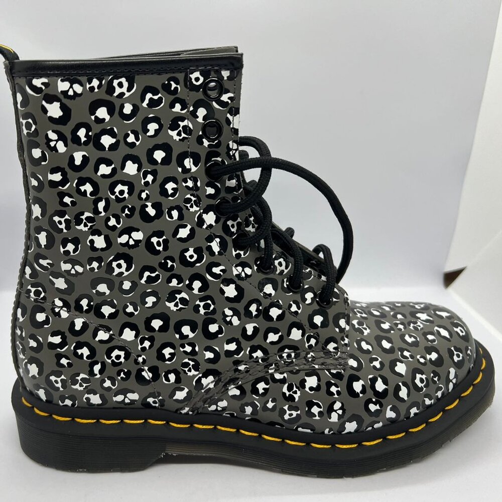 Dr. Martens Women's 1460 Loud Leopard Gun Metal Gray Combat Boots - Size 7